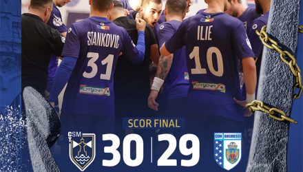 CSM Constanța se impune cu CSM București la diferență de un gol, scor final 30-29 (16-16 la pauză)