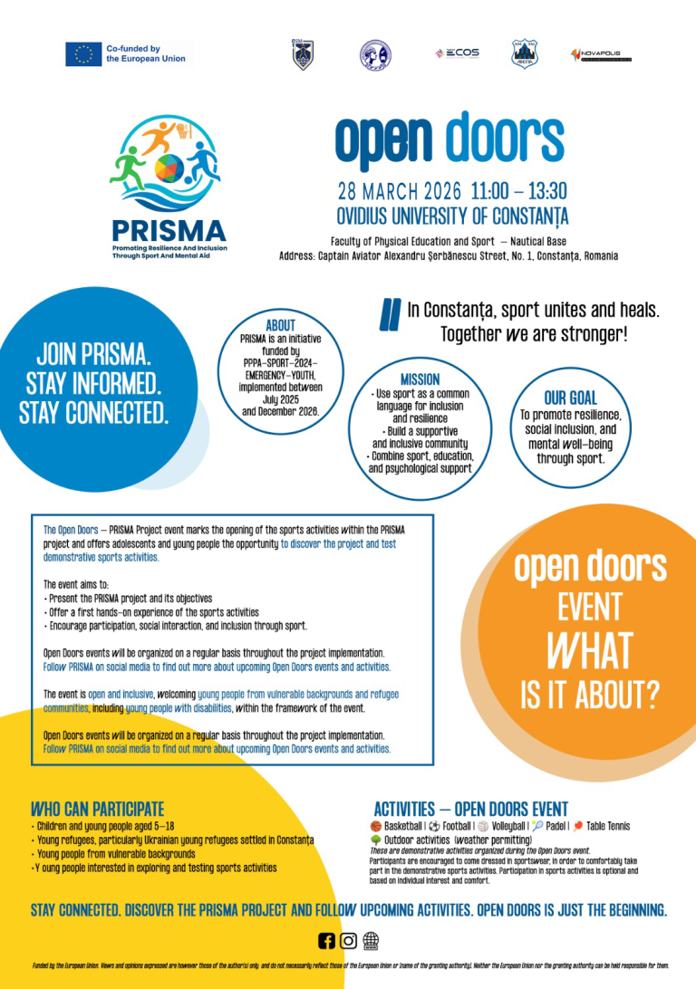 OPEN DOORS – PRISMA PROJECT  –  „În Constanța, sportul unește și vindecă. Împreună suntem mai puternici.”  🤝