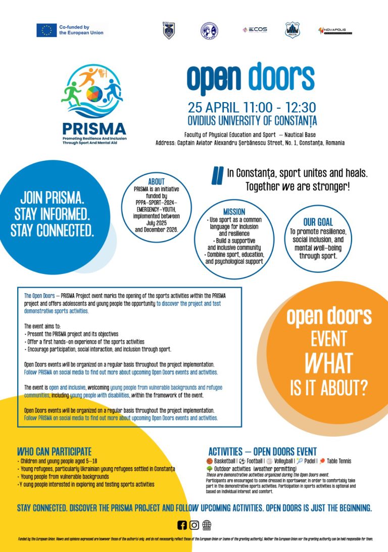 OPEN DOORS – PRISMA PROJECT – „În Constanța, sportul unește și vindecă. Împreună suntem mai puternici.” 🤝